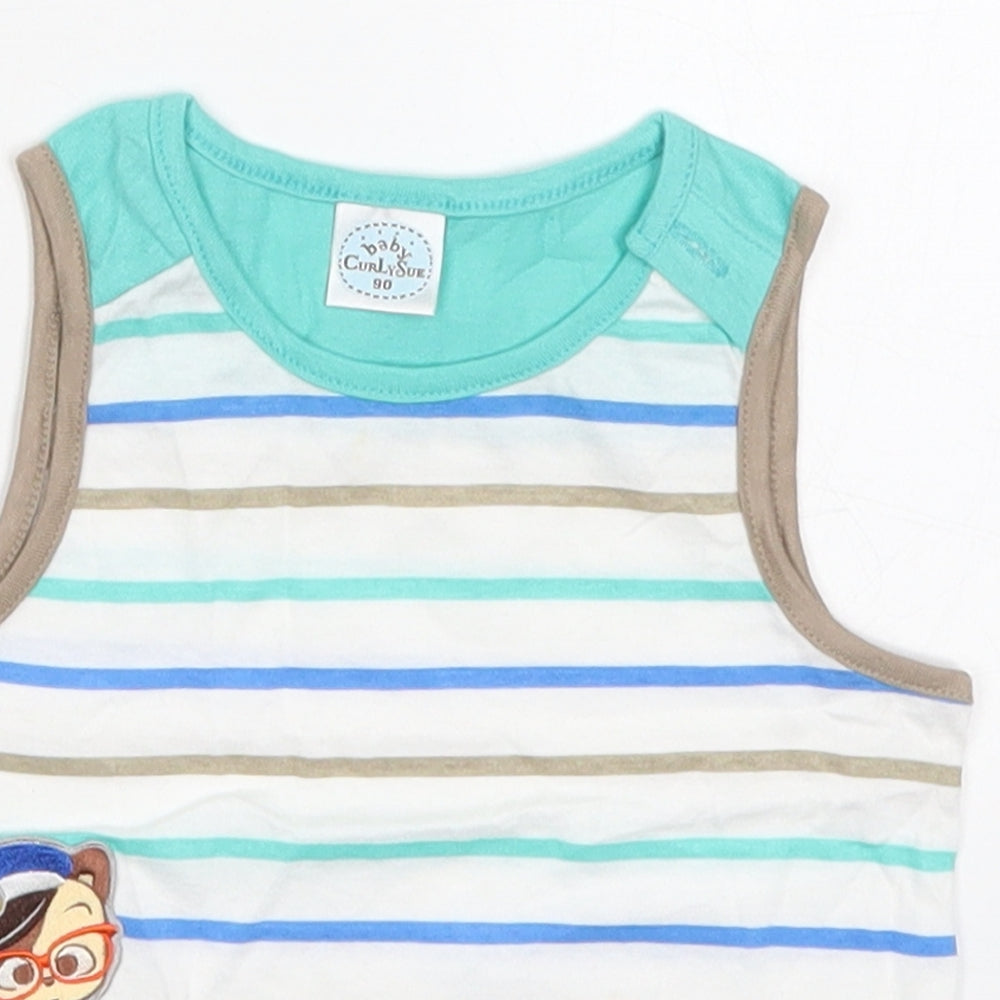 Curly Sue Boys Blue Striped Cotton Basic Tank Size 2-3 Years Round Neck Pullover - Bear