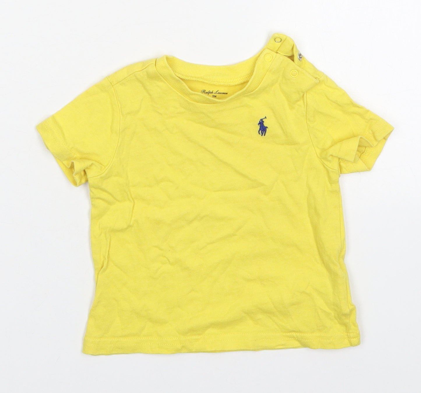 Ralph Lauren Boys Yellow  Cotton Basic T-Shirt Size 6-9 Months Crew Neck Button