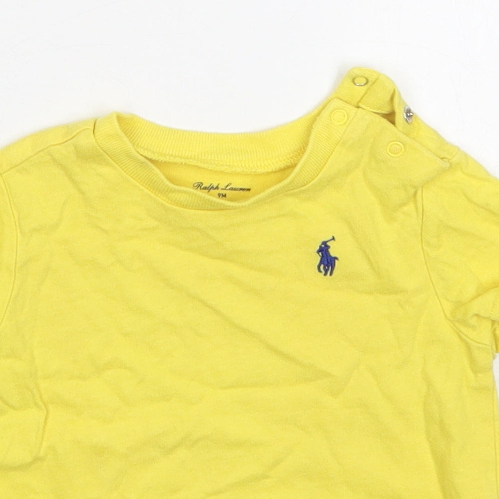 Ralph Lauren Boys Yellow  Cotton Basic T-Shirt Size 6-9 Months Crew Neck Button