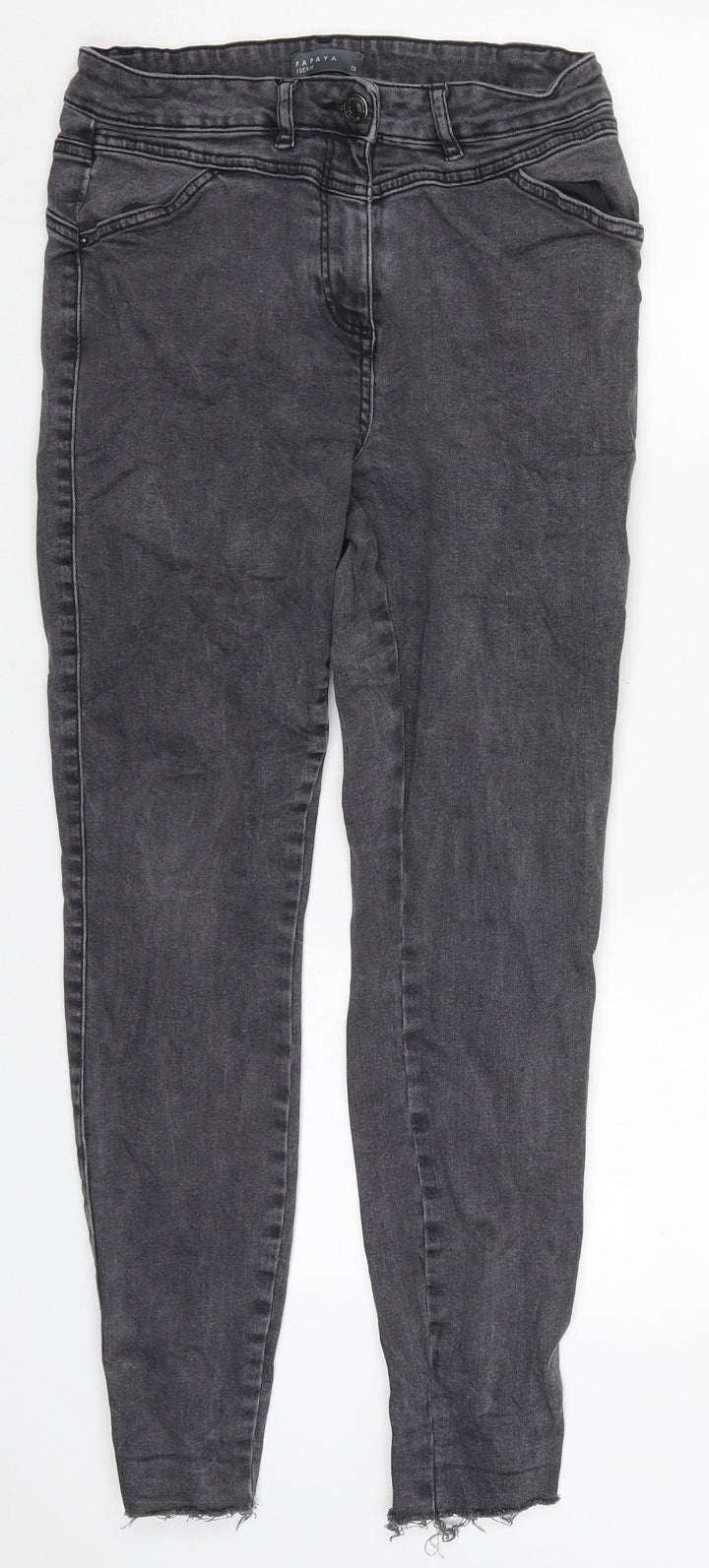 Papaya Womens Grey  Cotton Skinny Jeans Size 12 L27 in Regular Button