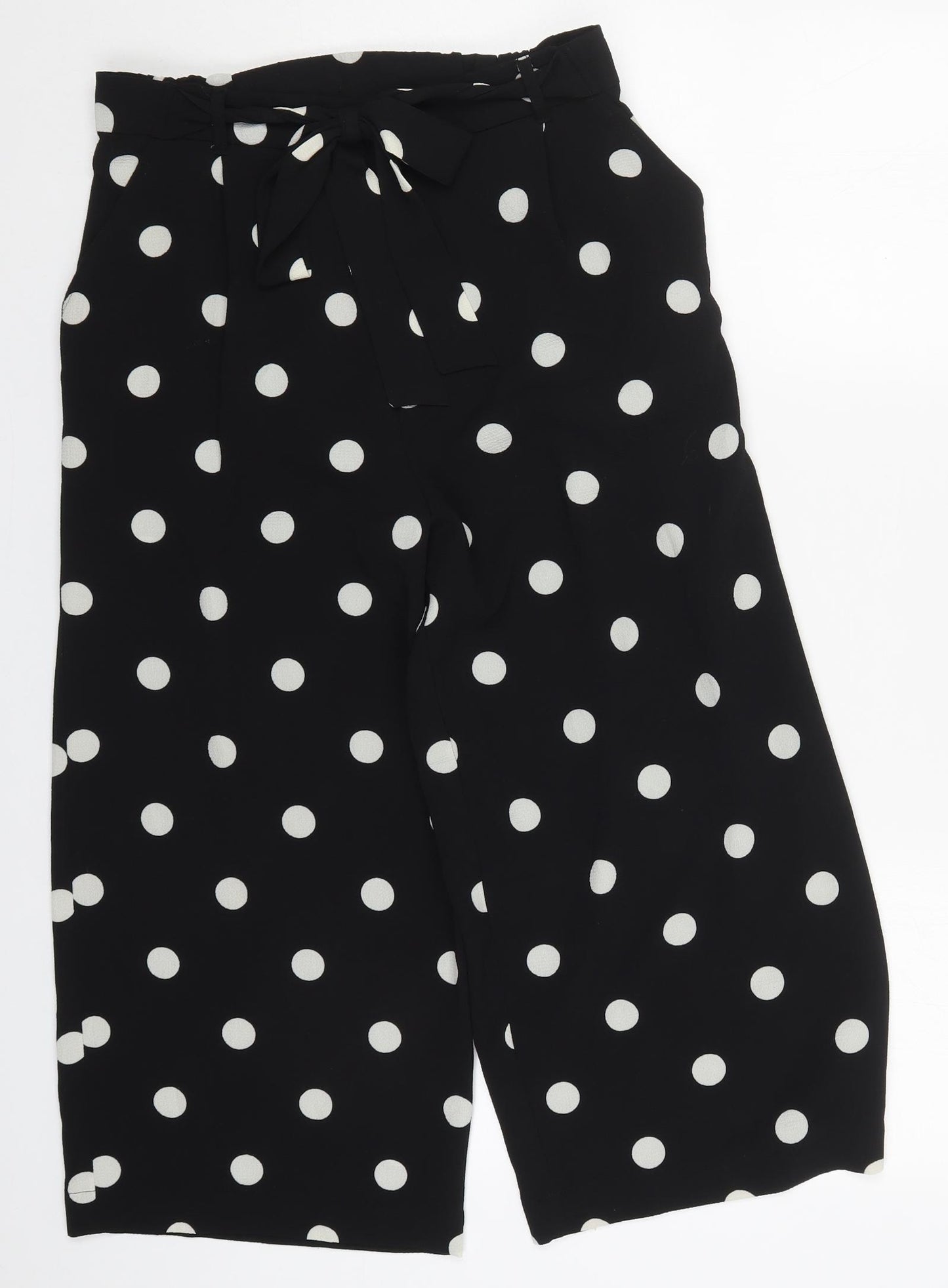 Peacocks Womens Black Polka Dot Polyester Cropped Trousers Size 12 L21 in Regular
