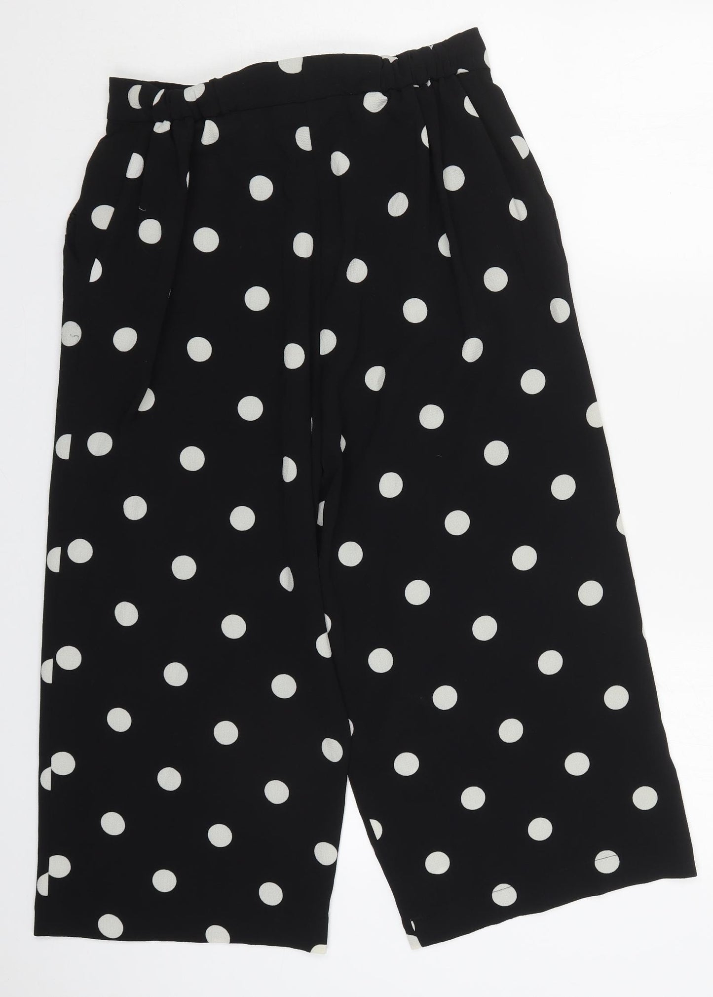 Peacocks Womens Black Polka Dot Polyester Cropped Trousers Size 12 L21 in Regular