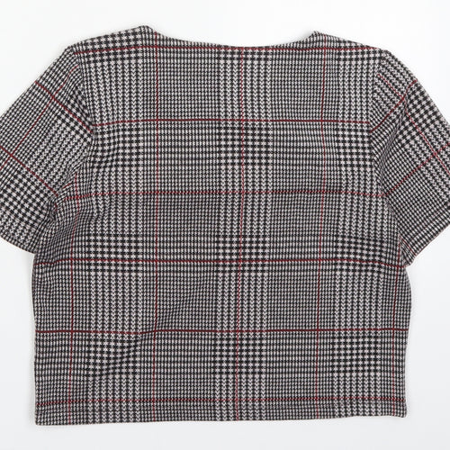 Topshop Womens Black Houndstooth Polyester Cropped T-Shirt Size 8 Round Neck