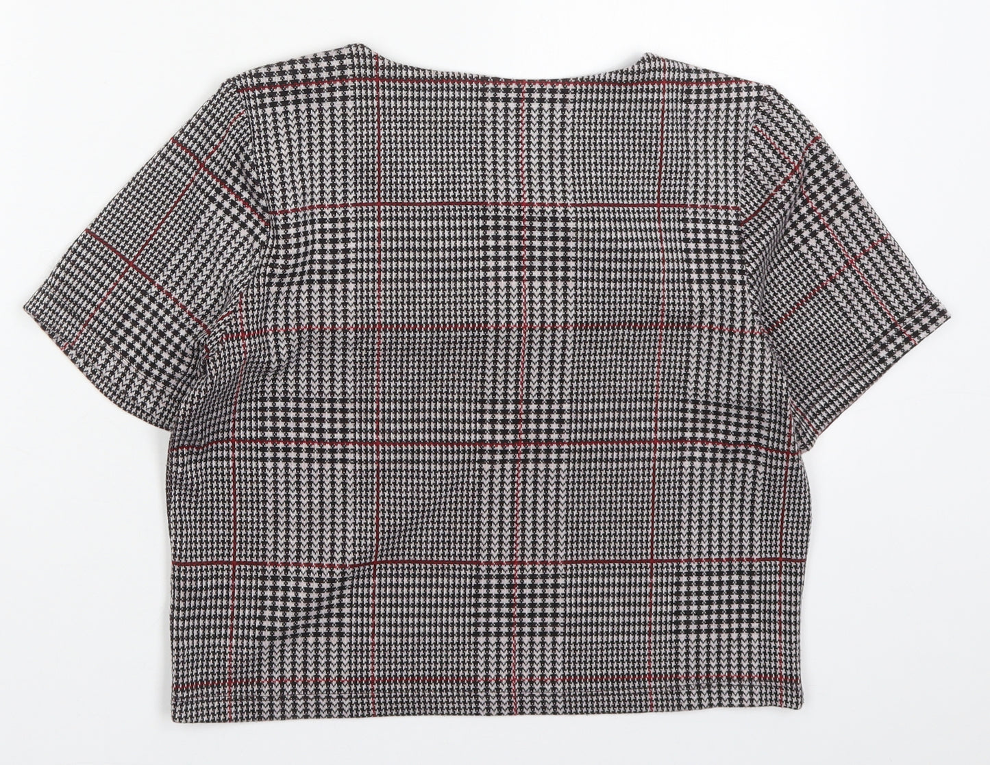 Topshop Womens Black Houndstooth Polyester Cropped T-Shirt Size 8 Round Neck