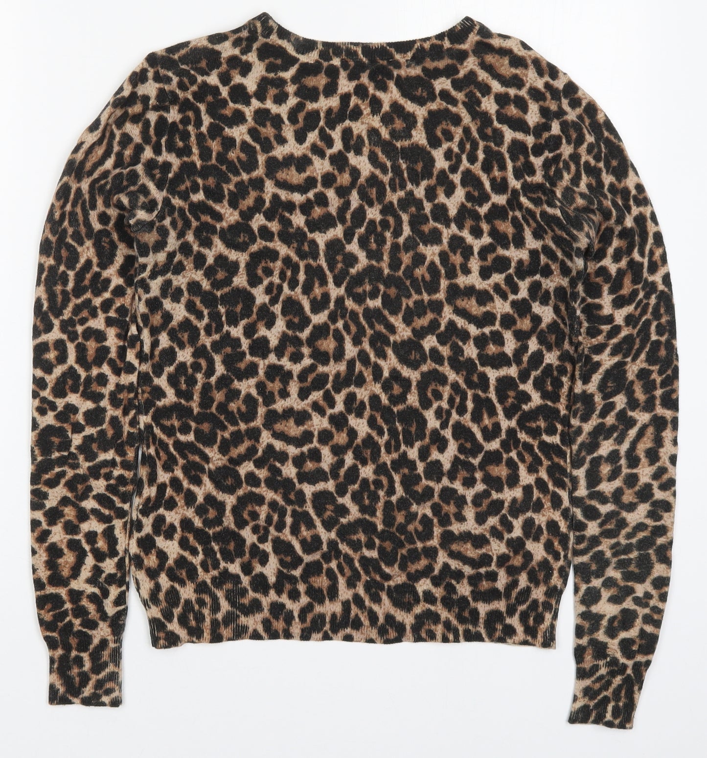 Warehouse Womens Brown Round Neck Animal Print Cotton Pullover Jumper Size 8
