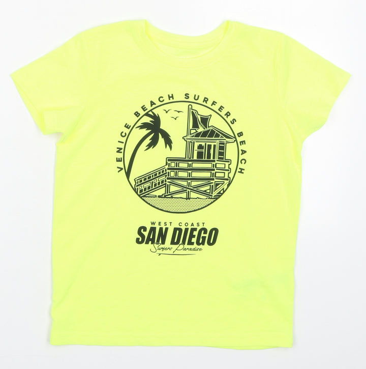 Primark Boys Yellow Polyester Basic T-Shirt Size 7-8 Years Crew Neck Pullover - Venice Beach San Diego
