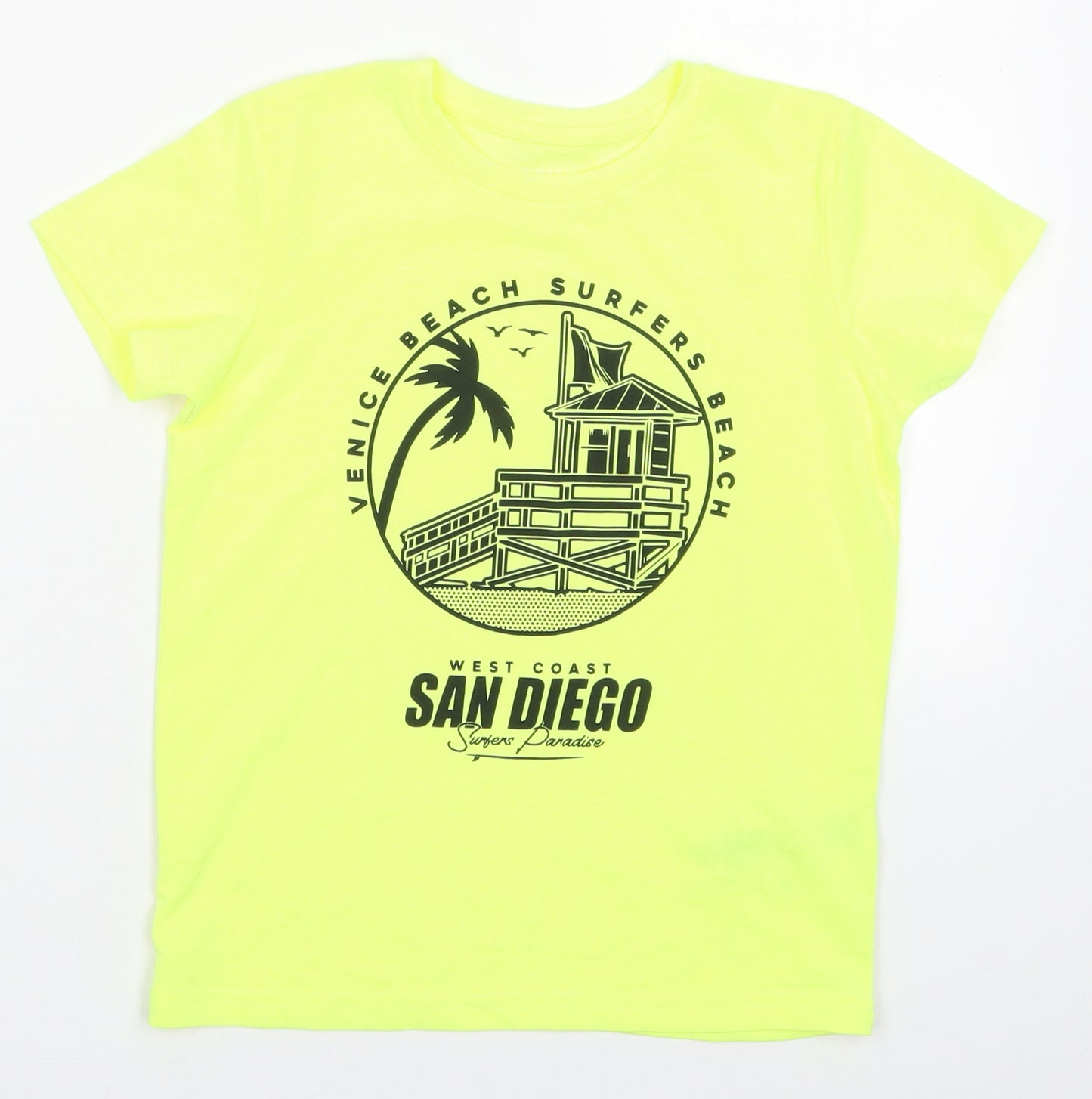 Primark Boys Yellow  Polyester Basic T-Shirt Size 7-8 Years Crew Neck Pullover - Venice Beach San Diego
