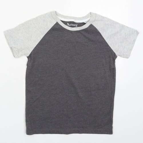 Nutmeg Boys Grey  Cotton Basic T-Shirt Size 7-8 Years Crew Neck Pullover