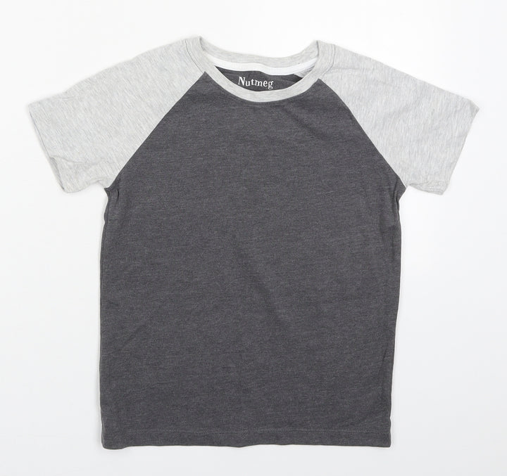 Nutmeg Boys Grey Cotton Basic T-Shirt Size 7-8 Years Crew Neck Pullover