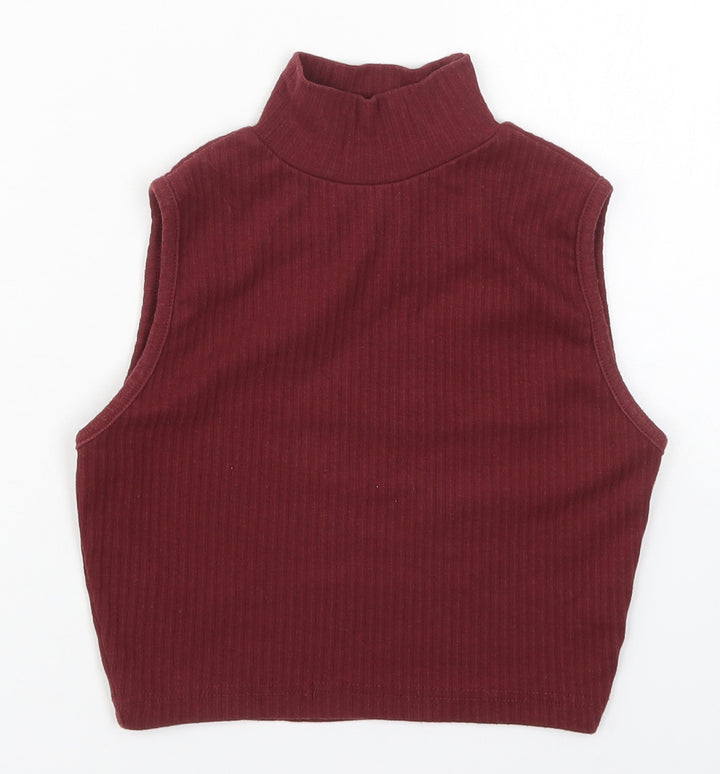 Missguided Womens Red  Cotton Cropped Tank Size 4 Round Neck