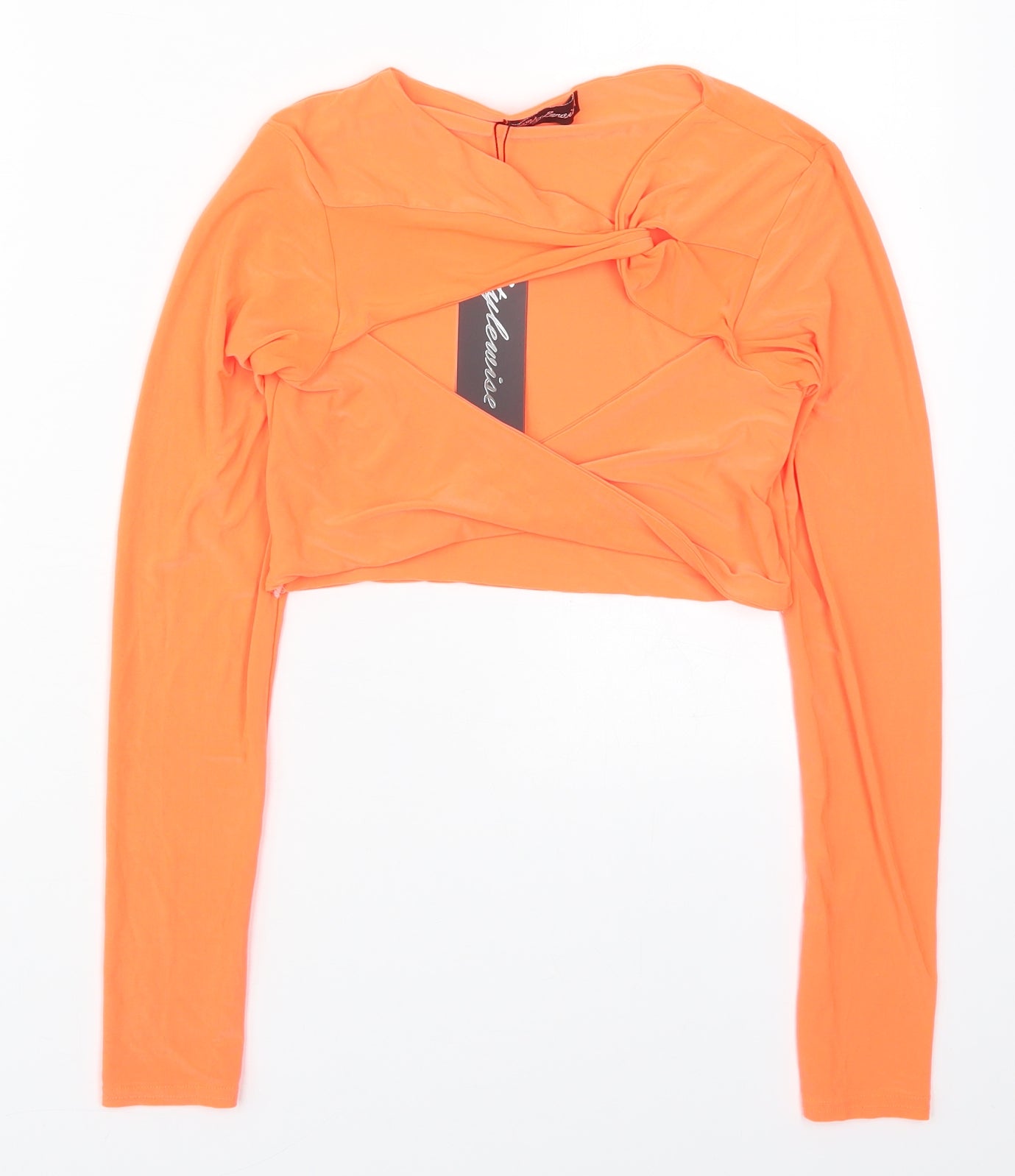 Stylewise Womens Orange  Polyester Cropped T-Shirt Size 8 V-Neck - Cut Out