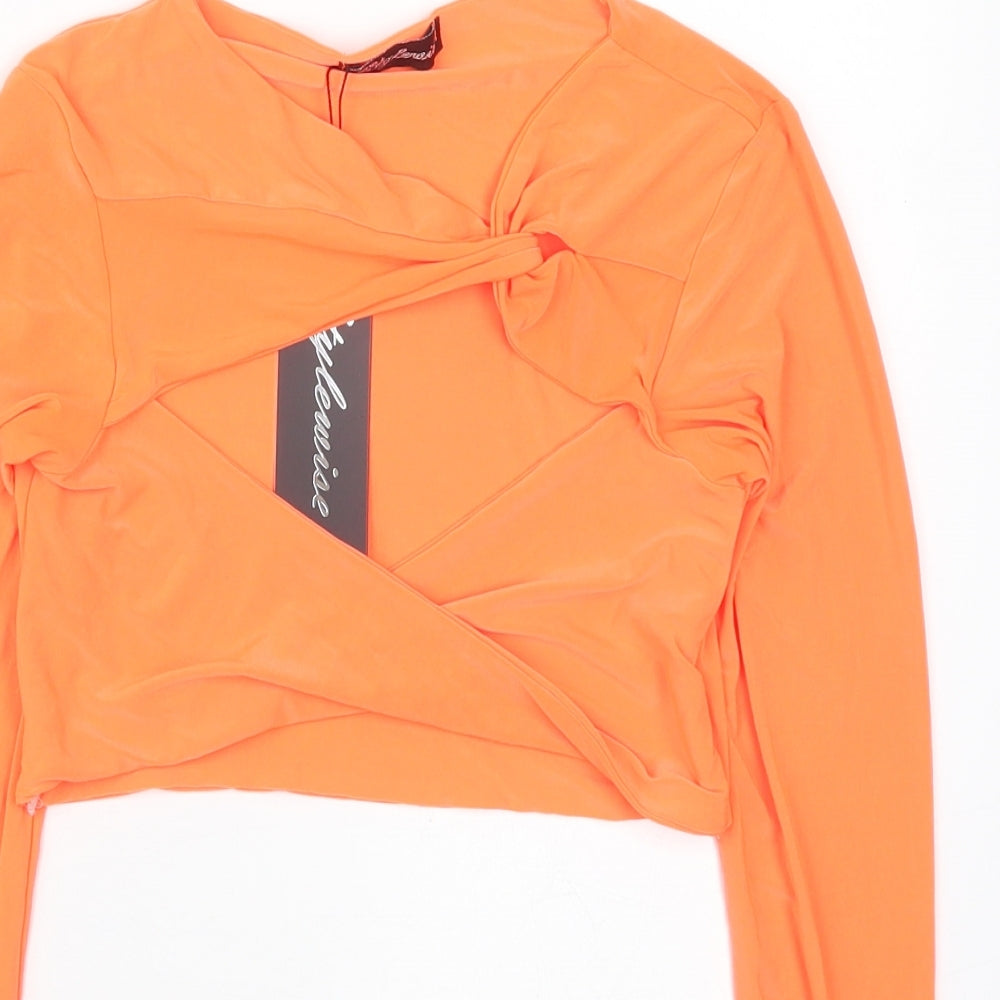Stylewise Womens Orange  Polyester Cropped T-Shirt Size 8 V-Neck - Cut Out