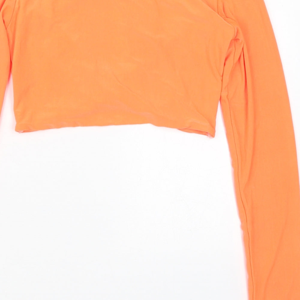 Stylewise Womens Orange  Polyester Cropped T-Shirt Size 8 V-Neck - Cut Out