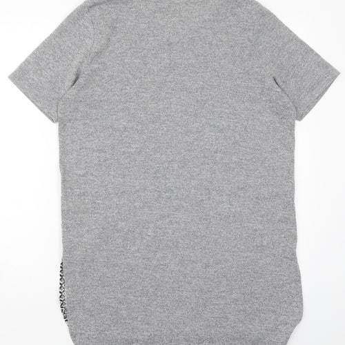 River Island Womens Grey Geometric Viscose Basic T-Shirt Size 10 Round Neck