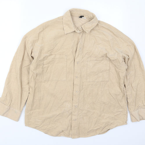 H&M Womens Beige  Cotton Basic Button-Up Size XS Collared