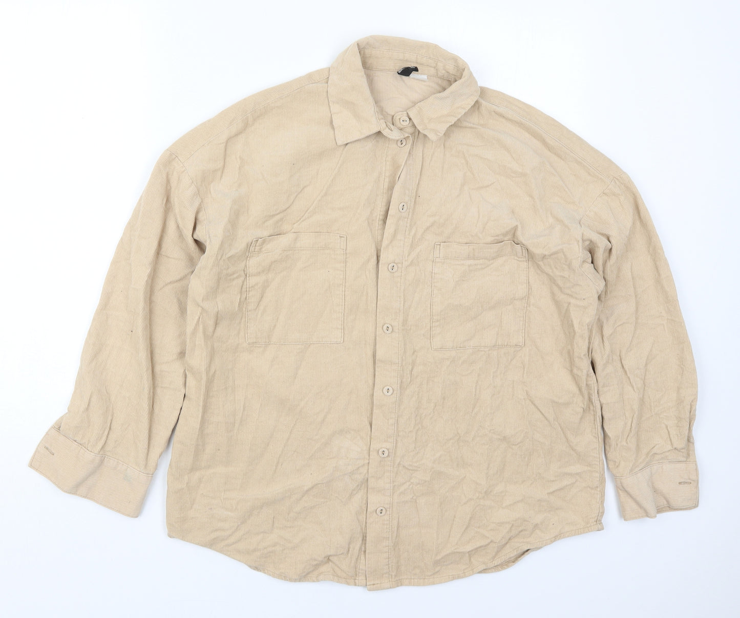 H&M Womens Beige  Cotton Basic Button-Up Size XS Collared