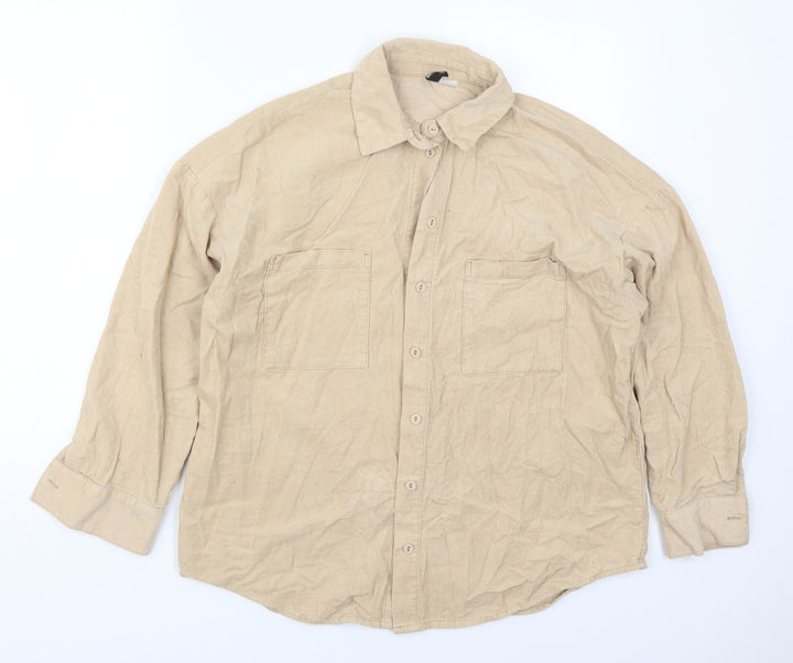 H&M Womens Beige  Cotton Basic Button-Up Size XS Collared