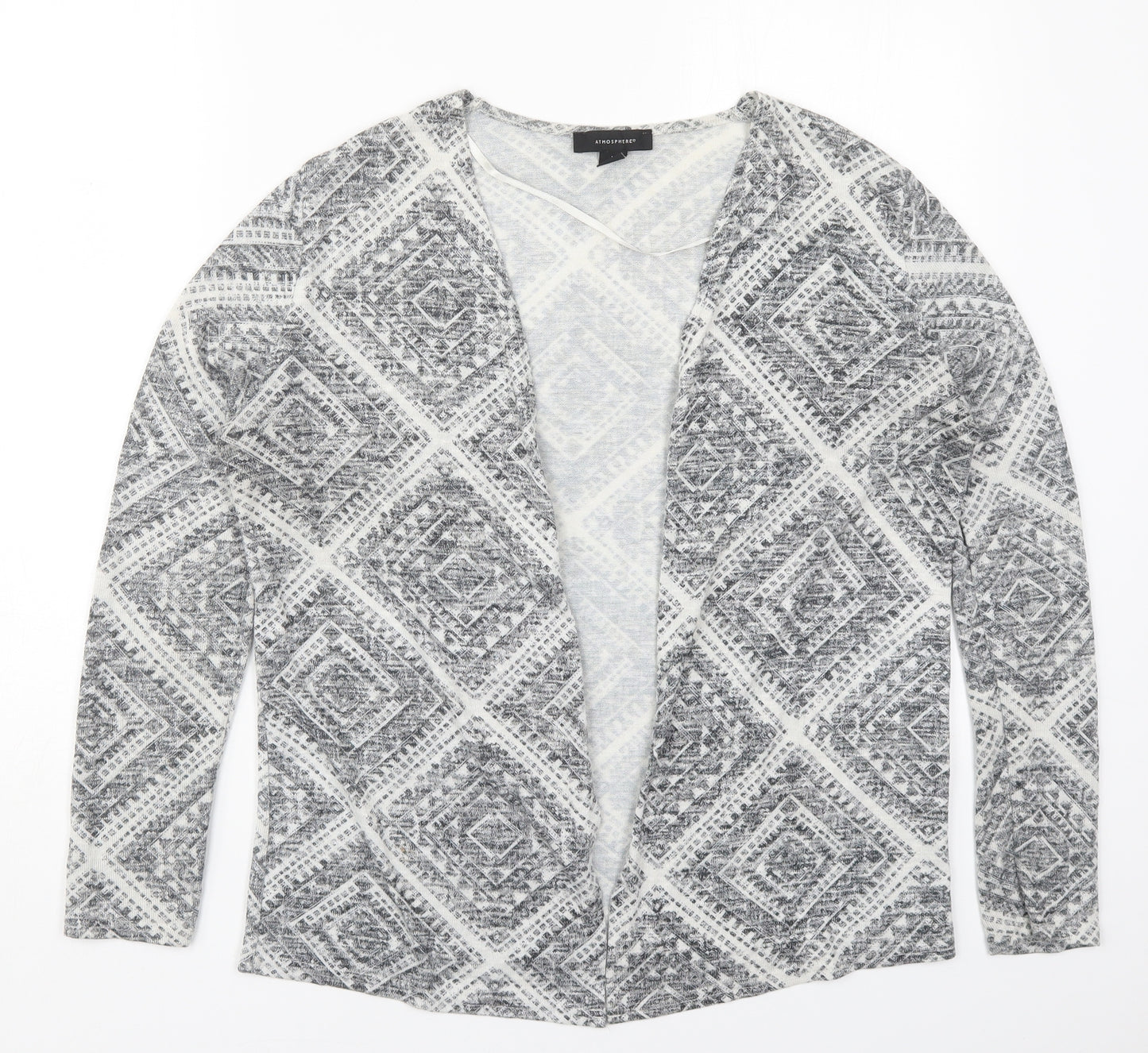 Atmosphere Womens Grey V-Neck Geometric Polyester Cardigan Jumper Size M