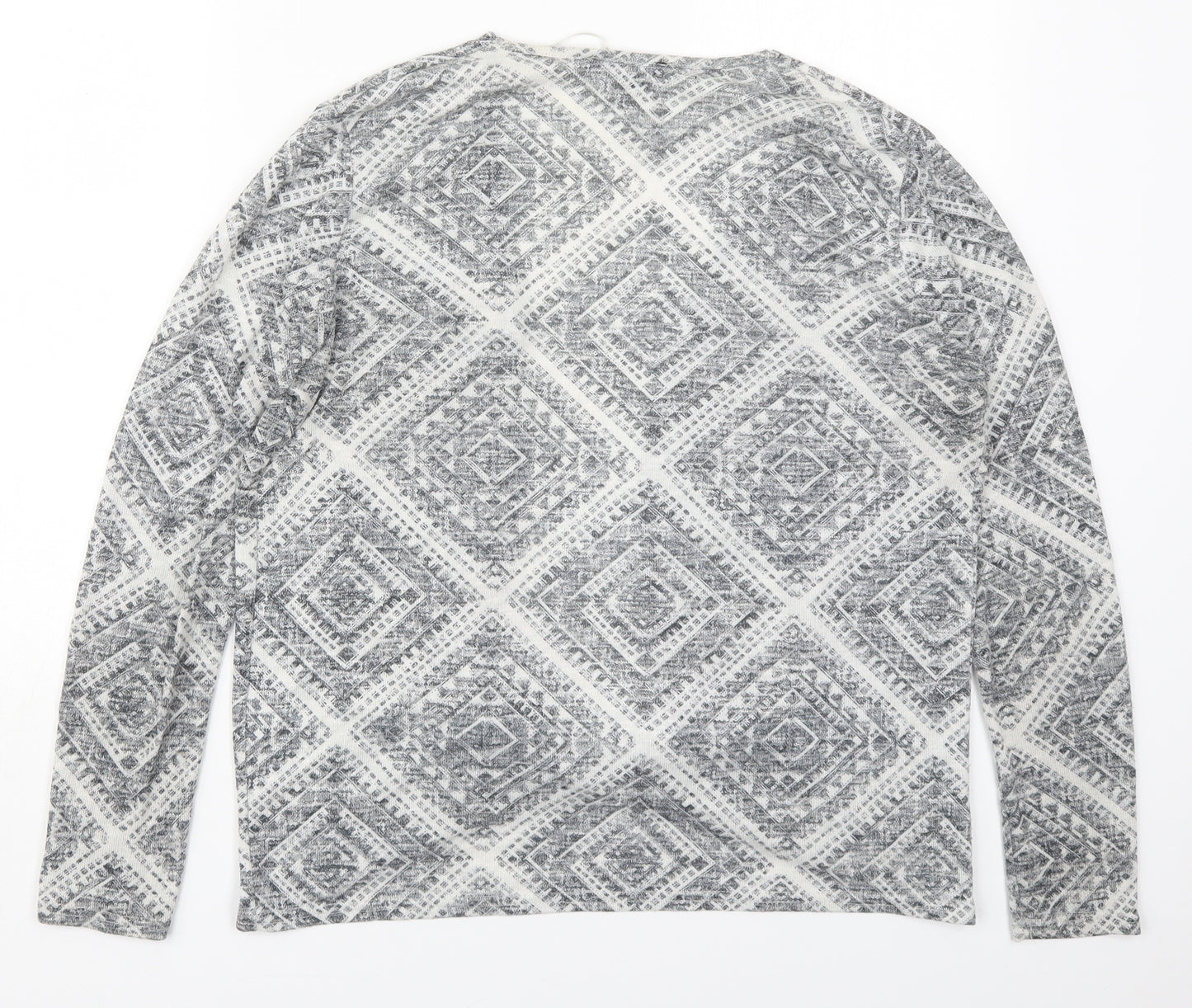 Atmosphere Womens Grey V-Neck Geometric Polyester Cardigan Jumper Size M