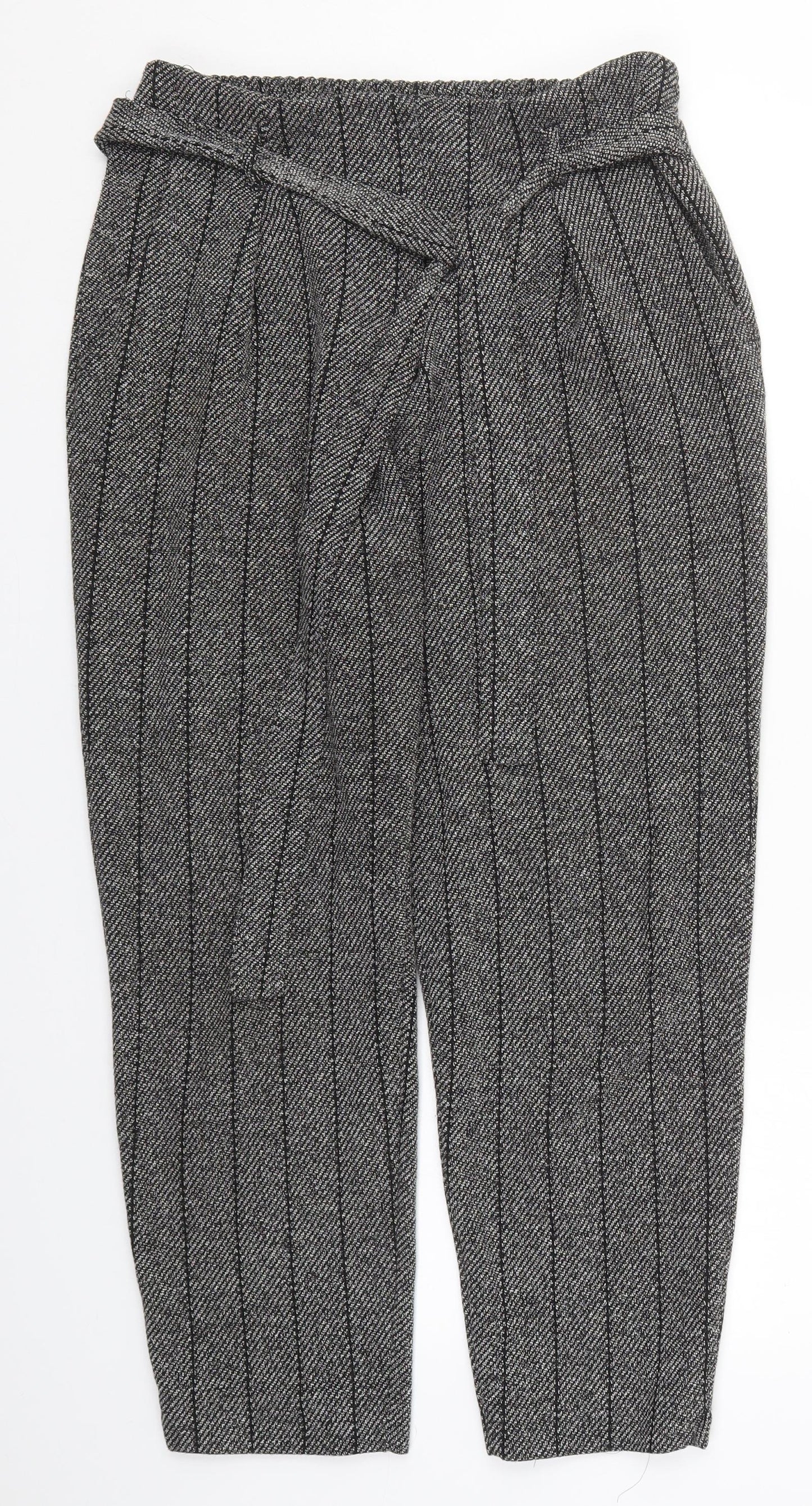 River Island Womens Grey Striped Polyester Trousers  Size 12 L27 in Regular Hook & Eye