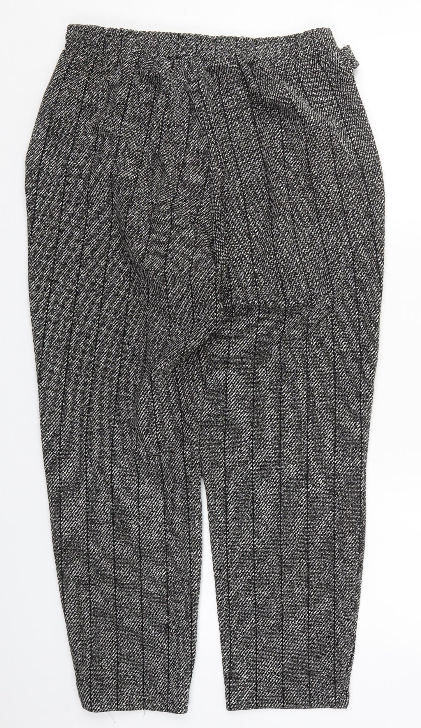 River Island Womens Grey Striped Polyester Trousers  Size 12 L27 in Regular Hook & Eye