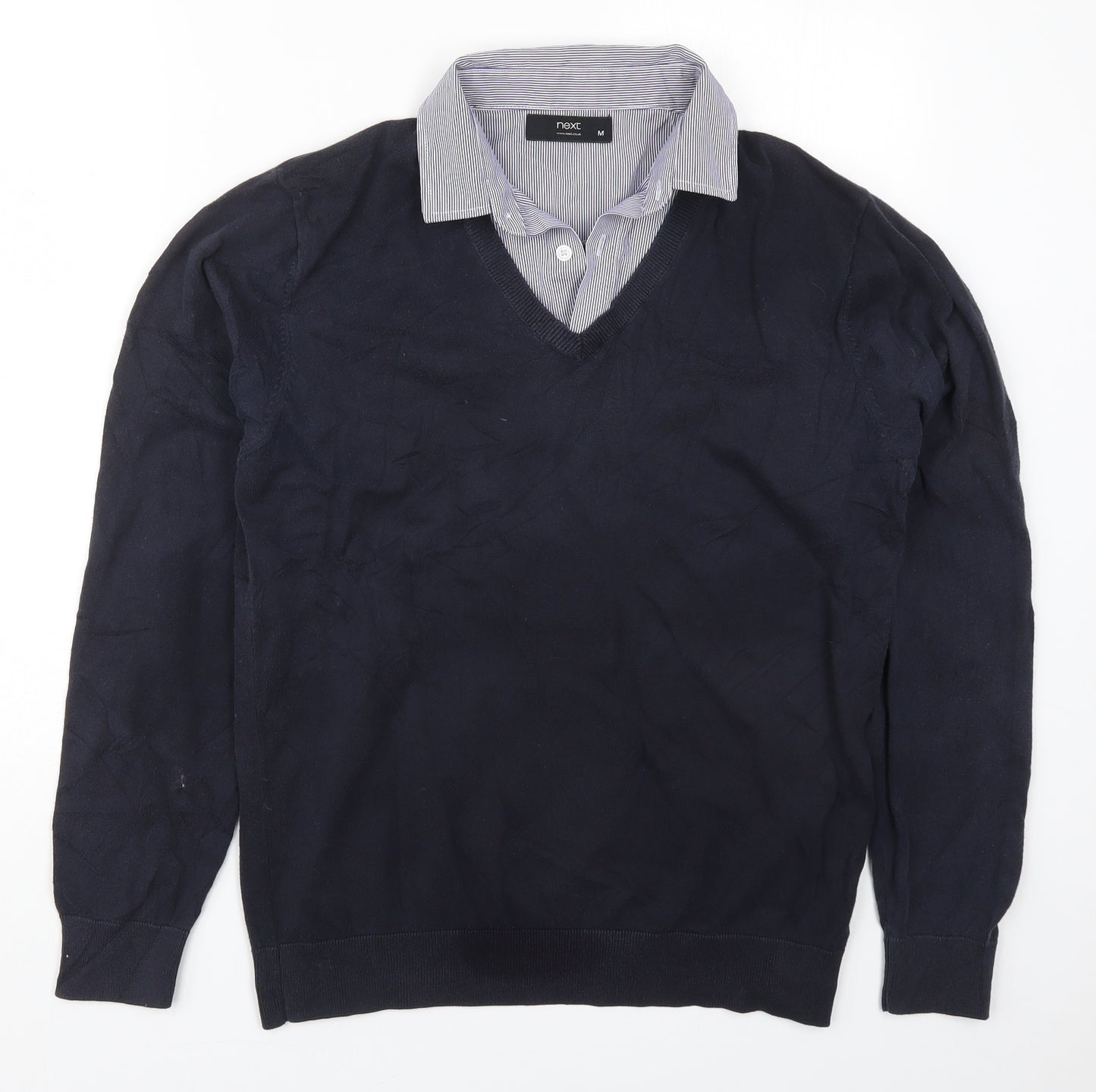 NEXT Mens Blue Collared  Cotton Pullover Jumper Size M