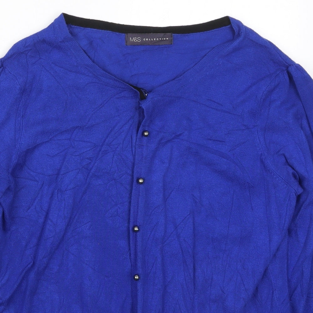 Marks and Spencer Womens Blue Round Neck  Viscose Cardigan Jumper Size 12