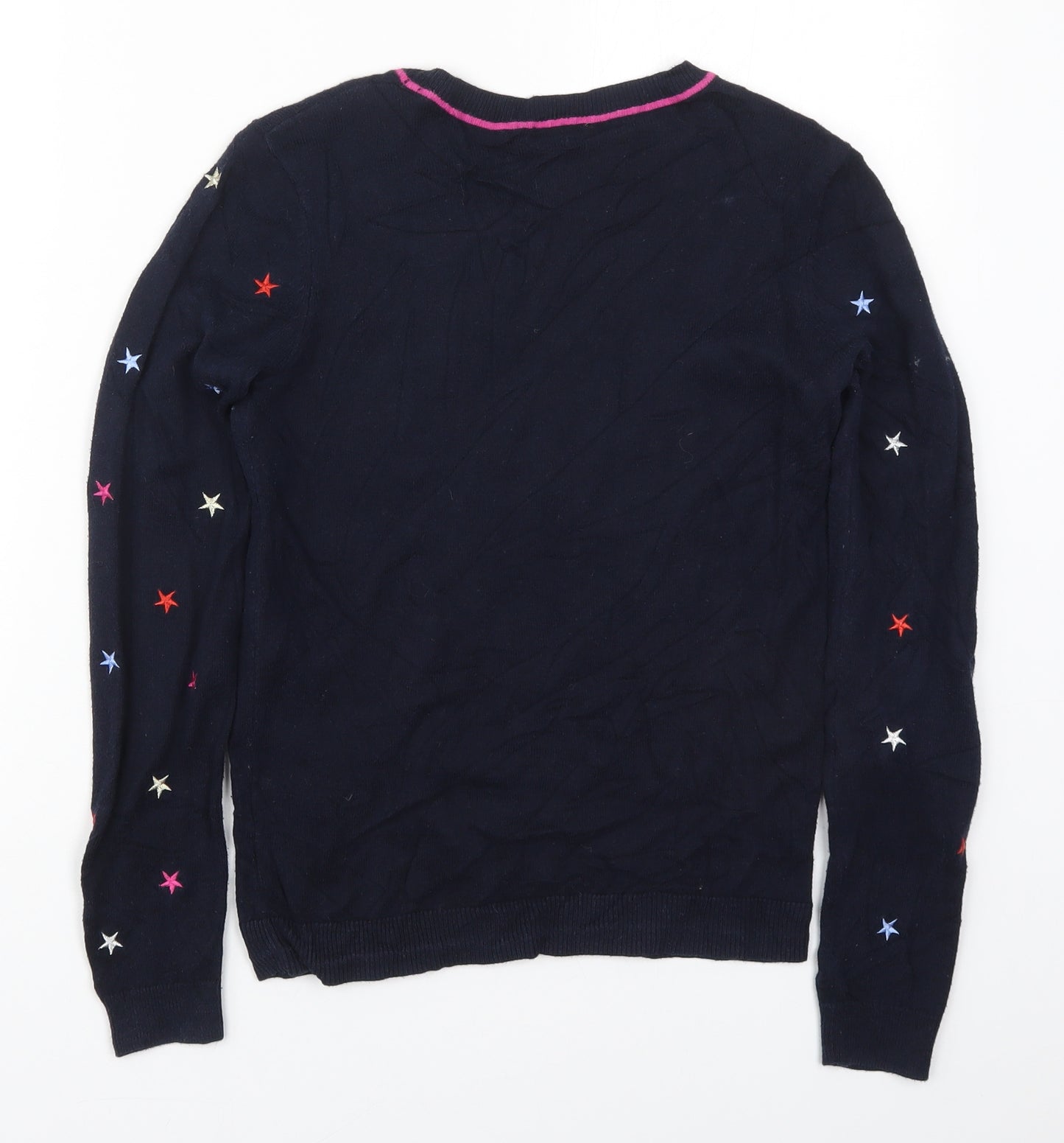 Oasis Womens Blue Round Neck Geometric Cotton Pullover Jumper Size XS   - Stars
