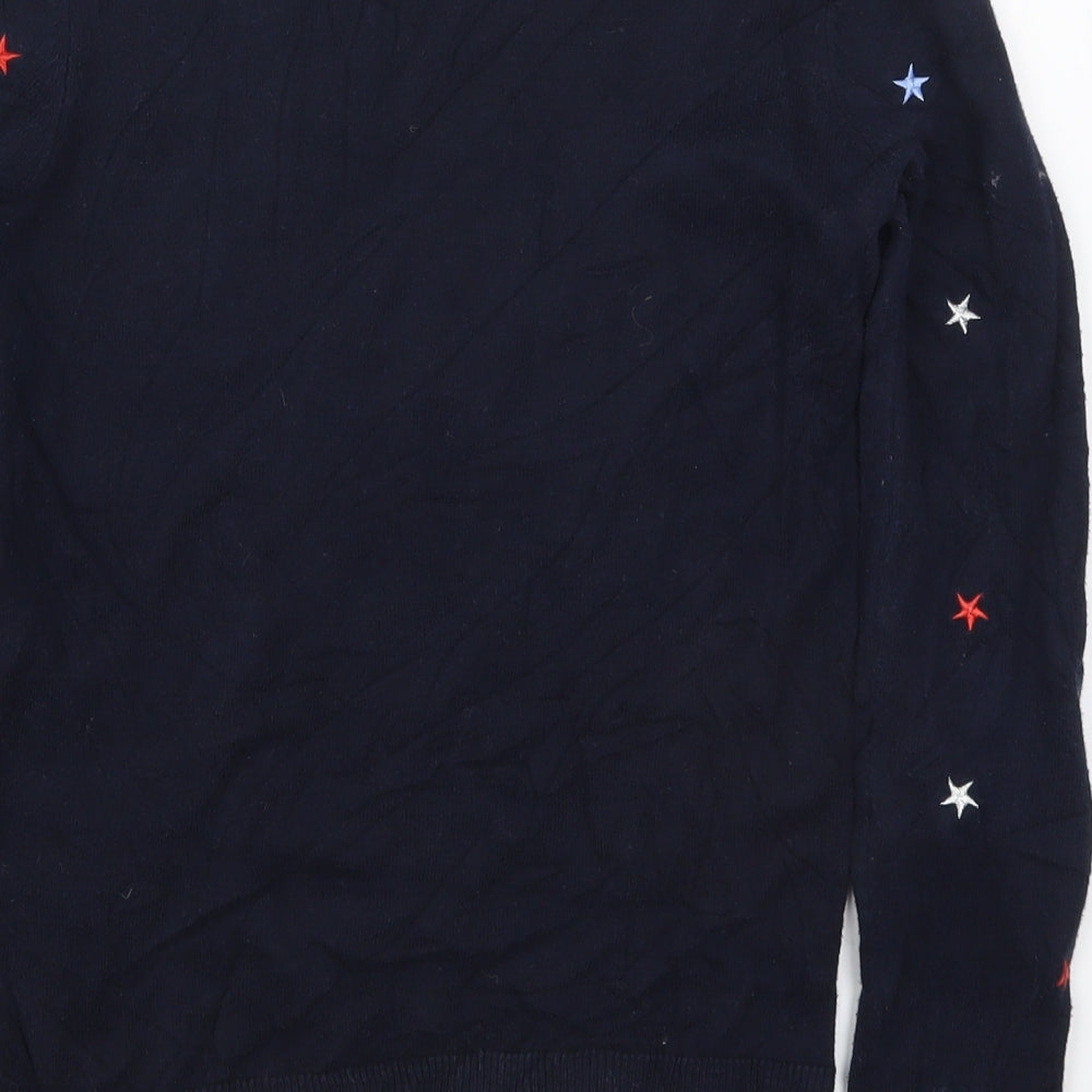 Oasis Womens Blue Round Neck Geometric Cotton Pullover Jumper Size XS   - Stars
