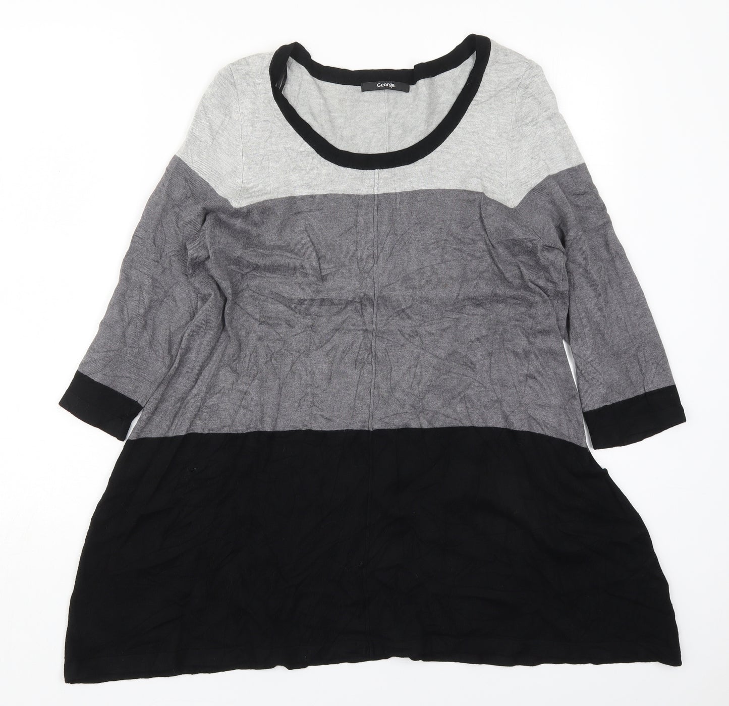 George Womens Grey Round Neck Striped Viscose Pullover Jumper Size 14