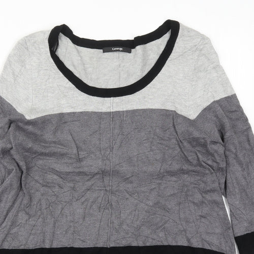 George Womens Grey Round Neck Striped Viscose Pullover Jumper Size 14