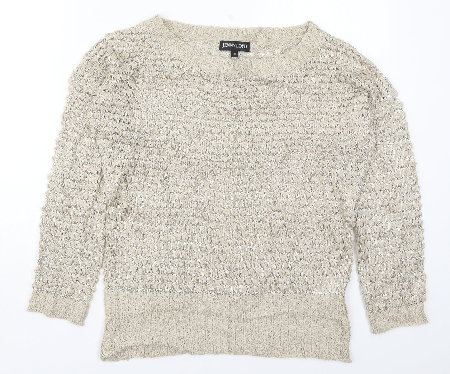 Jenny Loyd Womens Beige Round Neck  Acrylic Pullover Jumper Size M