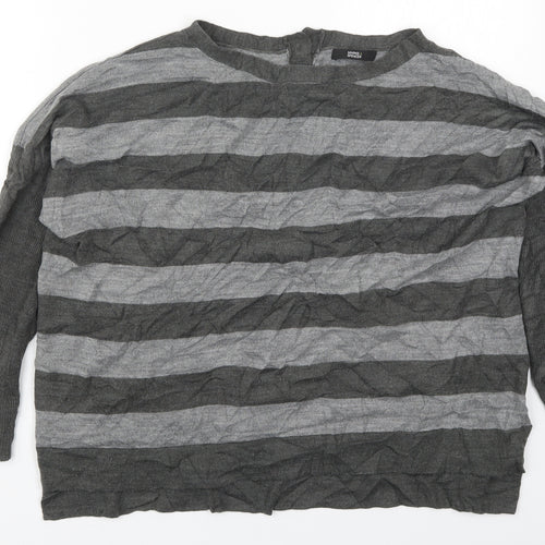 Marks and Spencer Womens Grey Round Neck Striped Acrylic Pullover Jumper Size 10