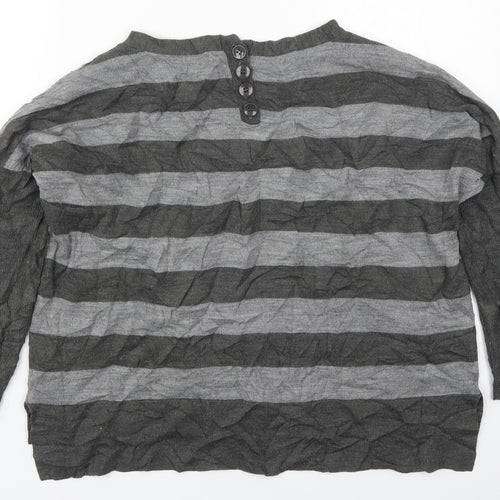 Marks and Spencer Womens Grey Round Neck Striped Acrylic Pullover Jumper Size 10