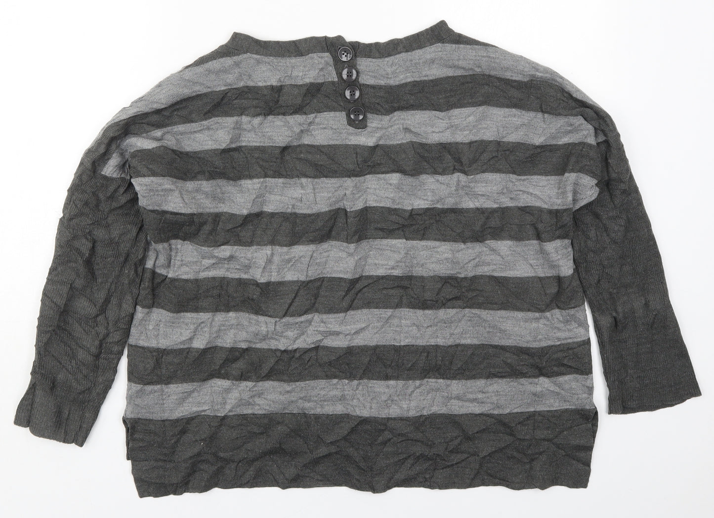 Marks and Spencer Womens Grey Round Neck Striped Acrylic Pullover Jumper Size 10