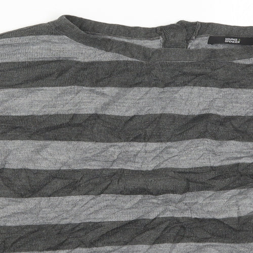 Marks and Spencer Womens Grey Round Neck Striped Acrylic Pullover Jumper Size 10