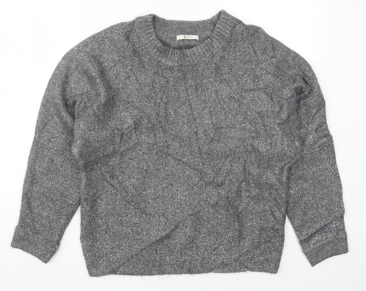 TU Womens Grey Round Neck Acrylic Pullover Jumper Size S