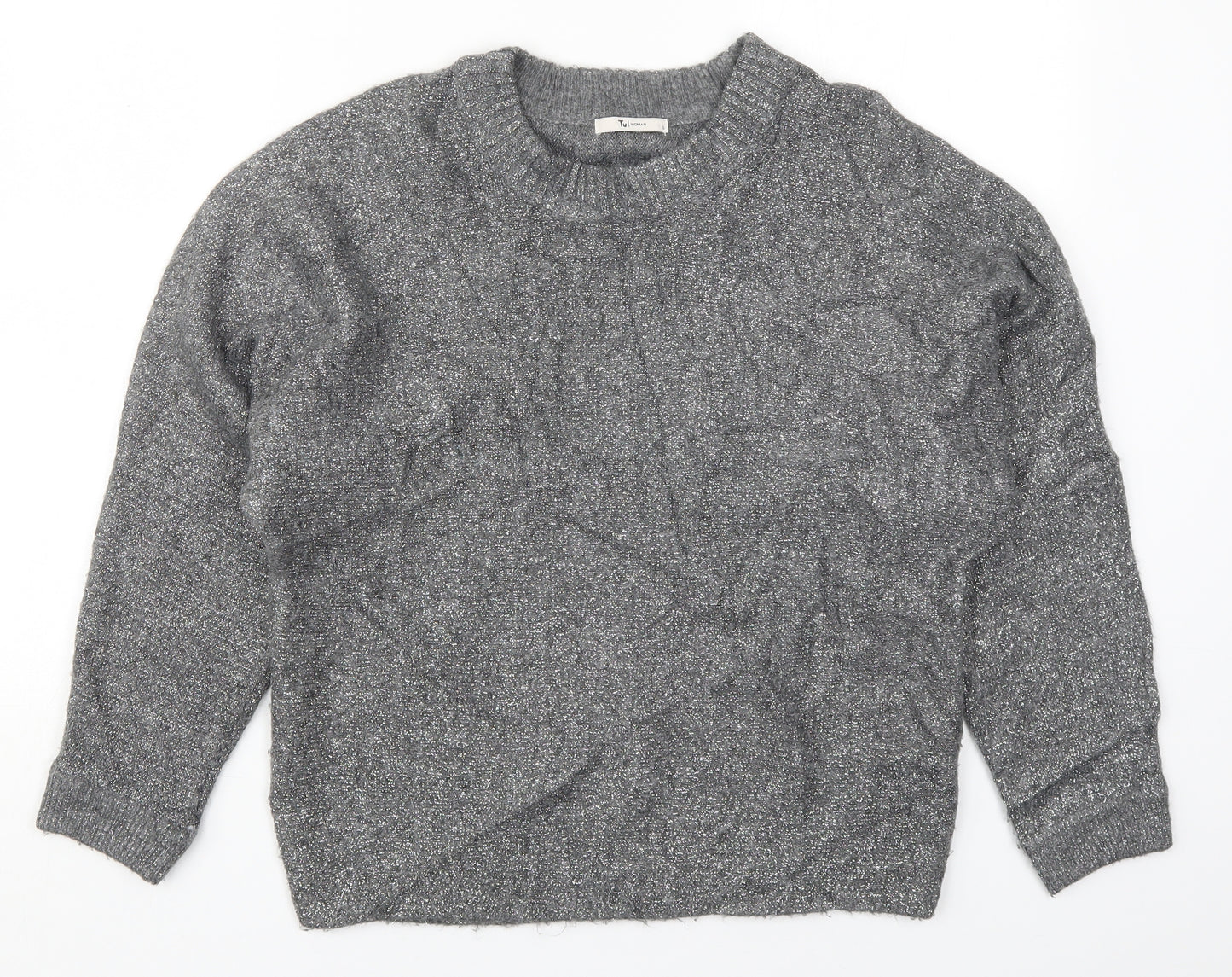 TU Womens Grey Round Neck  Acrylic Pullover Jumper Size S