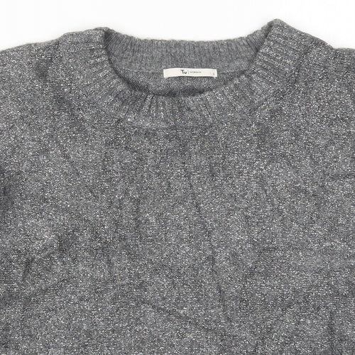TU Womens Grey Round Neck  Acrylic Pullover Jumper Size S