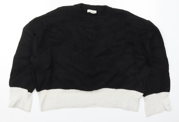 H&M Womens Black Round Neck Acrylic Pullover Jumper Size M - Black and White