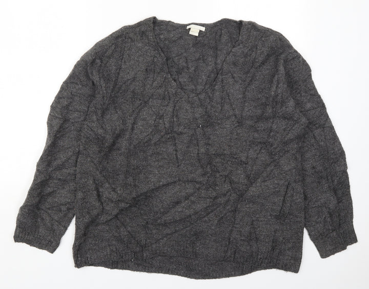 H&M Womens Grey V-Neck Acrylic Pullover Jumper Size S