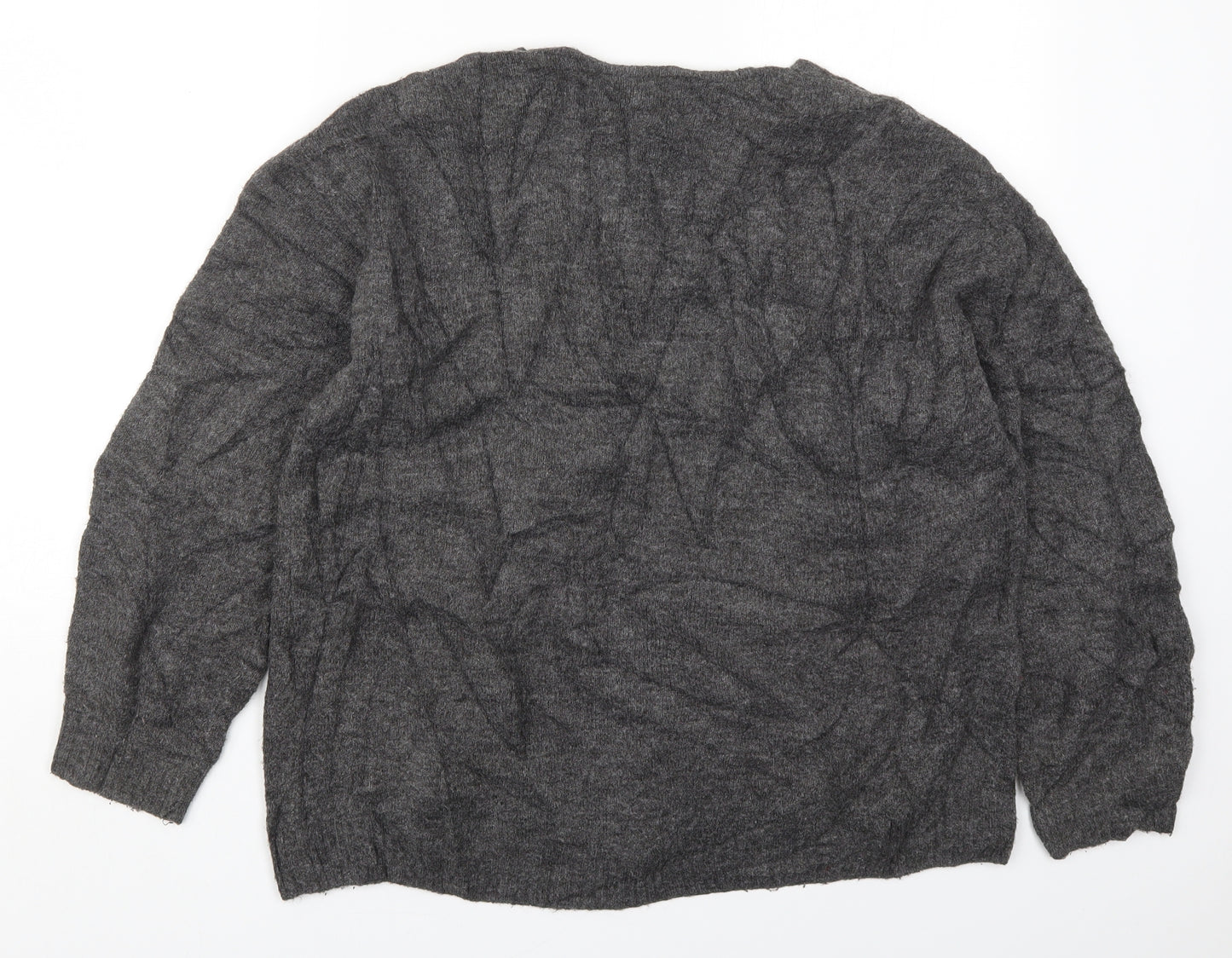 H&M Womens Grey V-Neck  Acrylic Pullover Jumper Size S