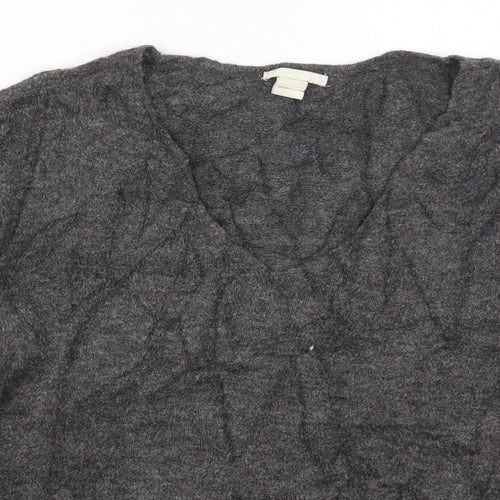 H&M Womens Grey V-Neck  Acrylic Pullover Jumper Size S