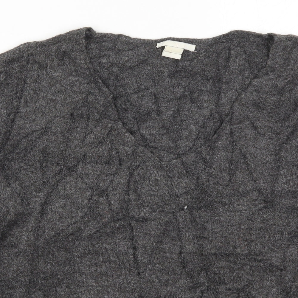 H&M Womens Grey V-Neck  Acrylic Pullover Jumper Size S