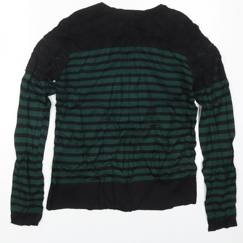 Warehouse Womens Green Round Neck Striped Viscose Pullover Jumper Size 10