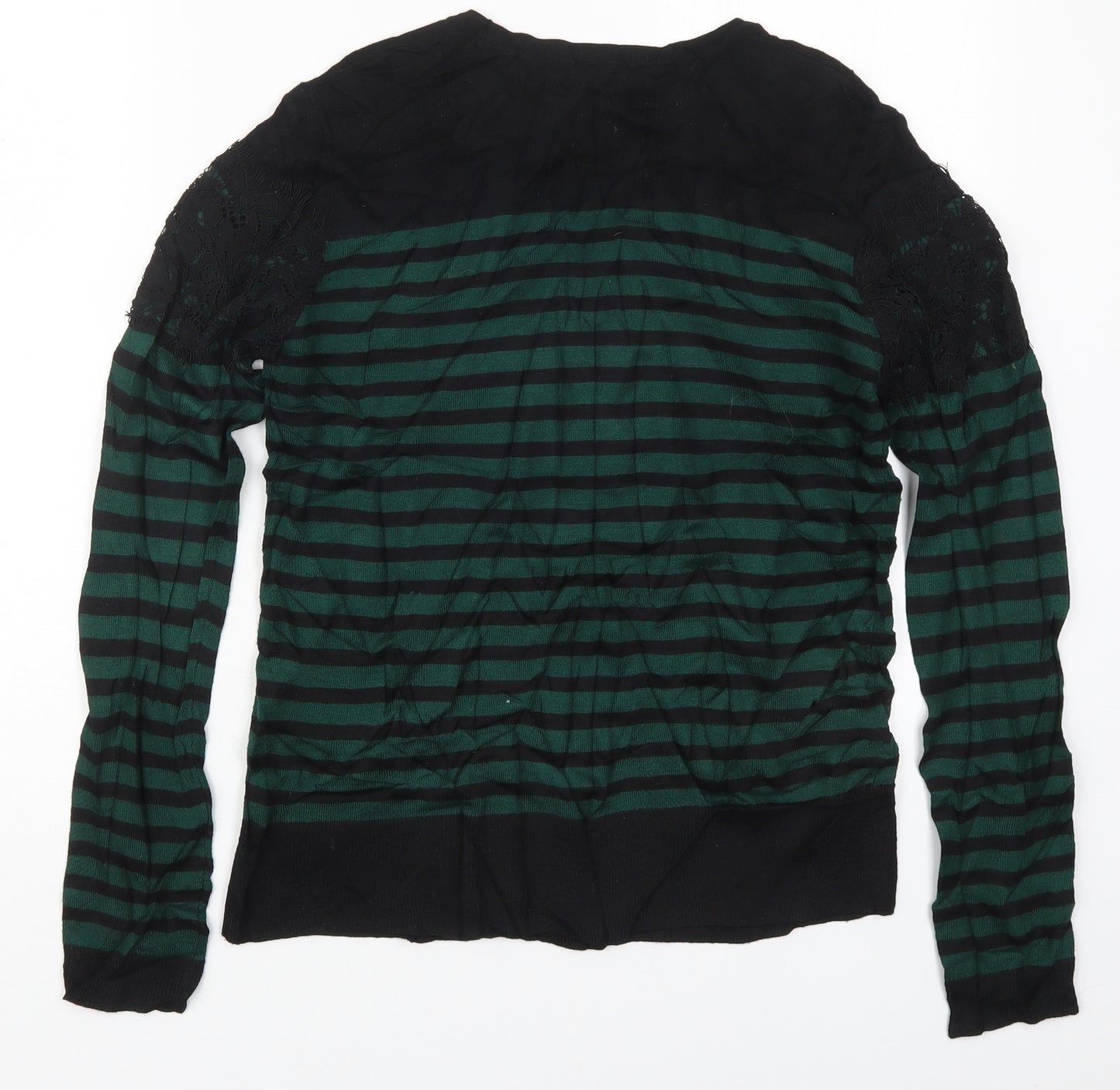 Warehouse Womens Green Round Neck Striped Viscose Pullover Jumper Size 10