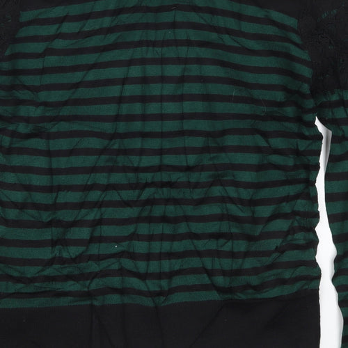 Warehouse Womens Green Round Neck Striped Viscose Pullover Jumper Size 10
