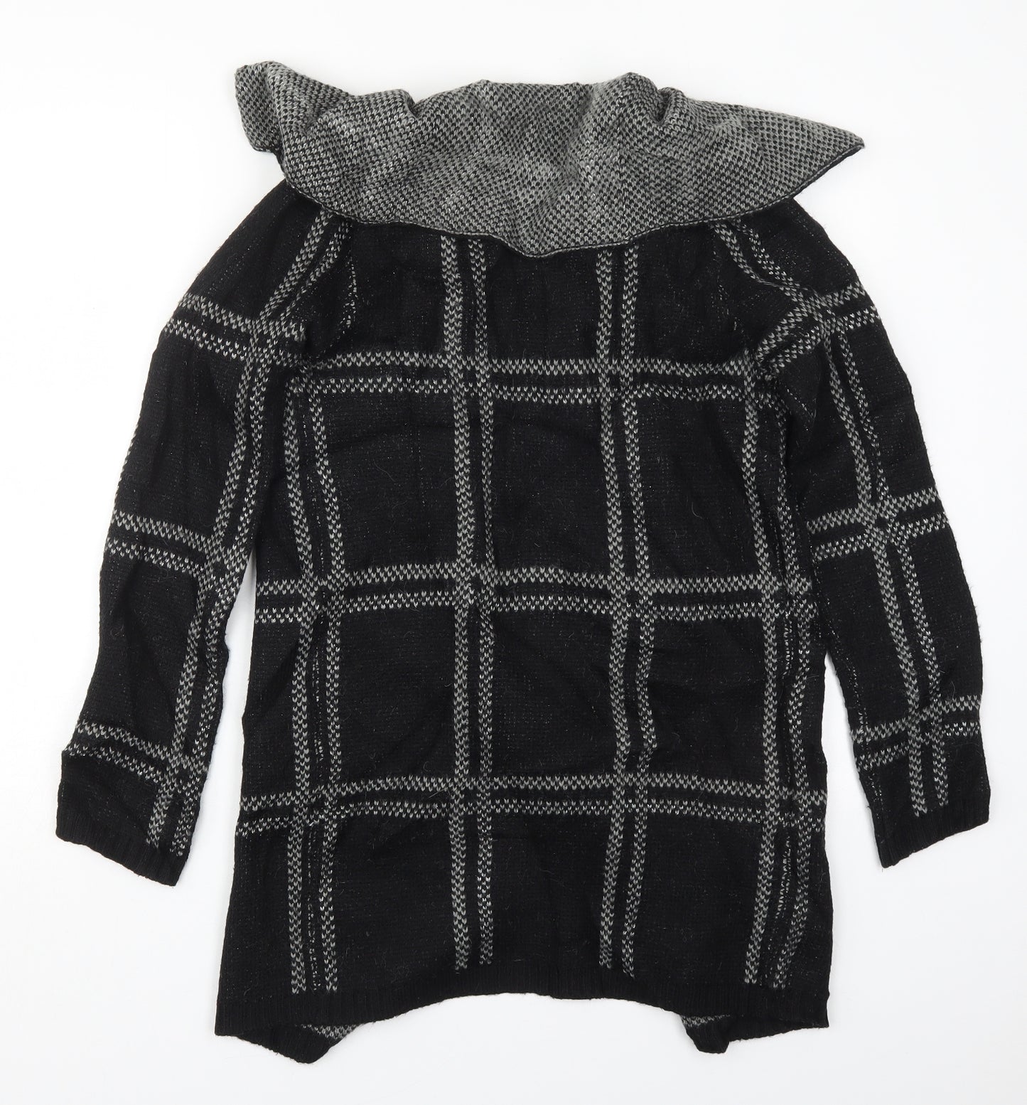 NEXT Womens Black Collared Check Acrylic Cardigan Jumper Size XS