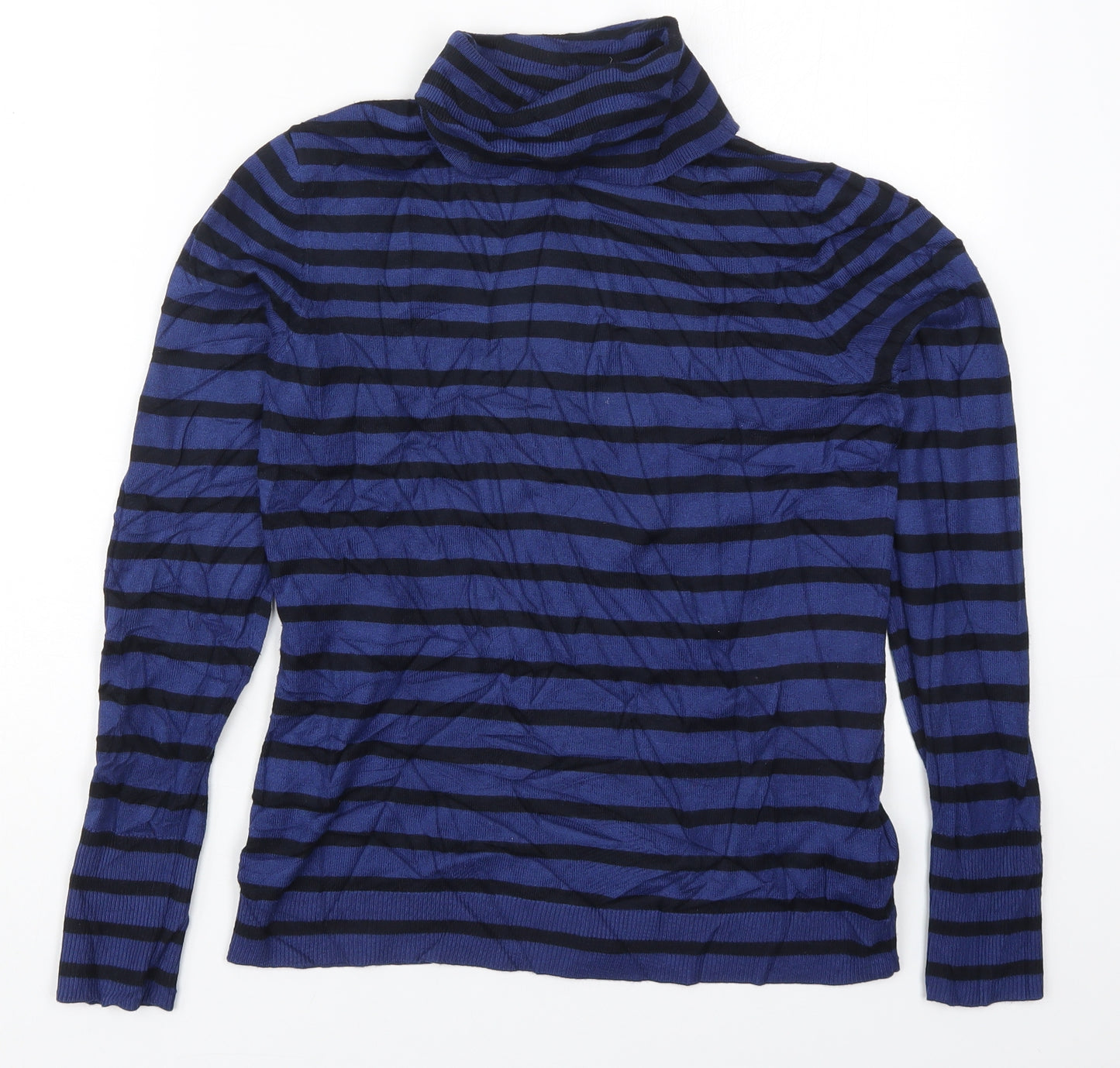 Betty Barclay Womens Blue Roll Neck Striped Viscose Pullover Jumper Size 10
