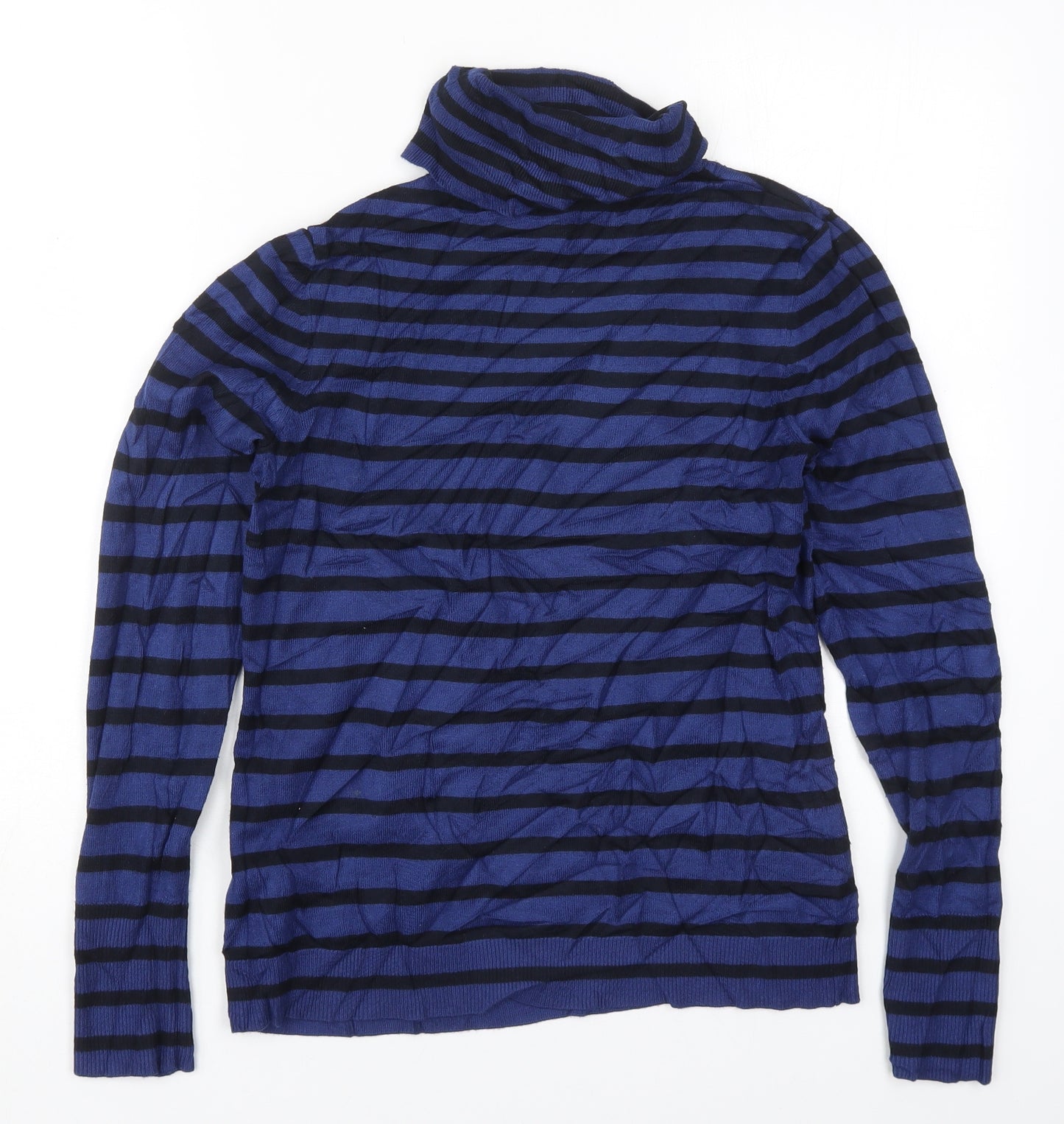 Betty Barclay Womens Blue Roll Neck Striped Viscose Pullover Jumper Size 10